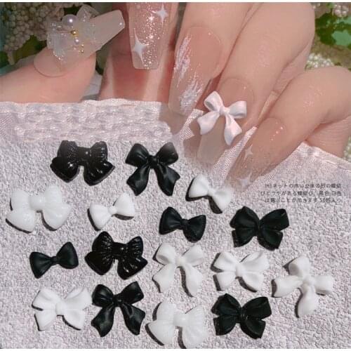 50PCS, Nail Art Delicate Bow Knots Shapes Black White Acrylic For Nail Tips Decorations