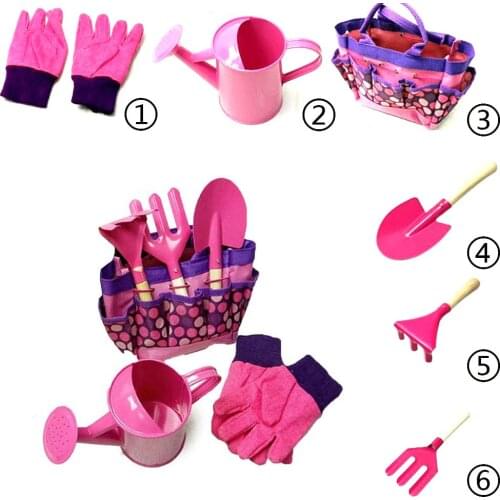 6Pcs Children Kids Garden Tools Watering Can Gardening Shovel Rake Spade Garden Game Children Toys Birthday Christmas Gife