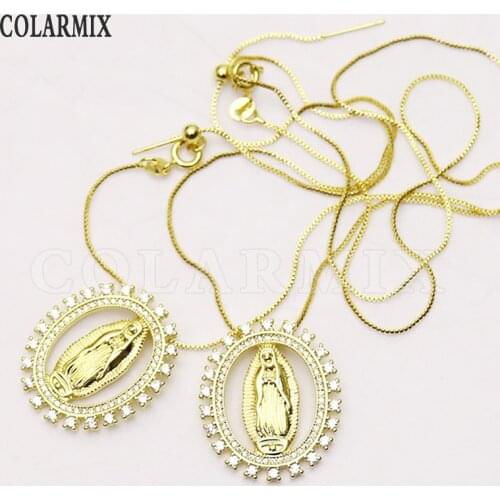8 Pcs Round Jesus pendant necklace zirconia pendant Boxes chain accessories for women necklace for women New design 7396