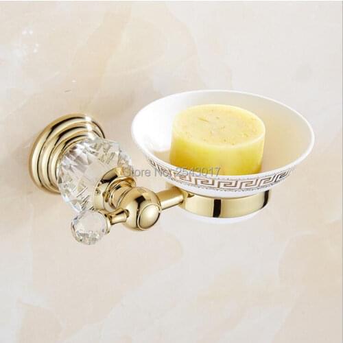Promotion Crystal European Soap Dish Holder Wall Mounted Bathroom Hardware Jade Soap Dishes with Ceramic Holder ZR2625