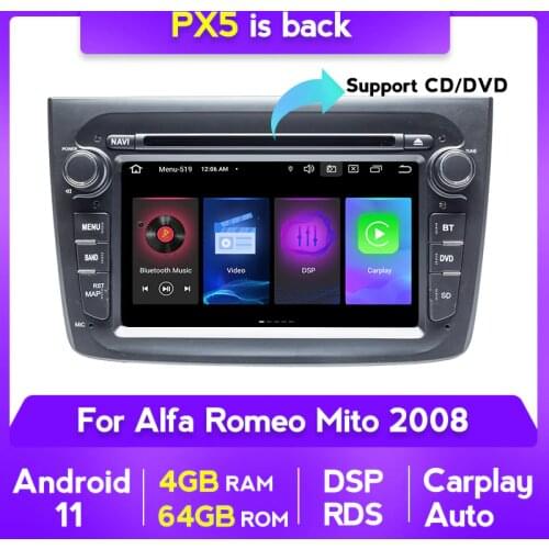 Navifly Android 11 4G LTE 4+64G DSP Car Radio Dvd For Alfa Romeo Mito 2008-2012 gps navigation multimedia carplay+Auto WIFI RDS