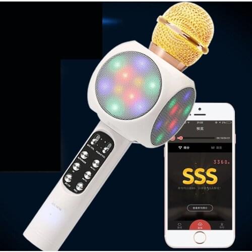 Wireless Karaoke Microphone Portable Bluetooth Speaker Built-in LED Lights FM Radio for iOS Android Phone Tablet Laptop