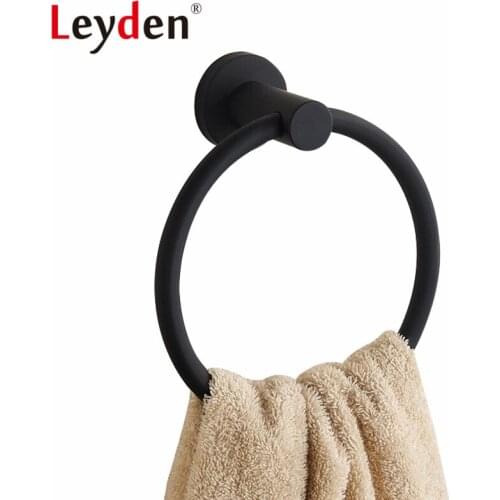 Leyden Towel Holder Bathroom Stainless Steel Towel Ring Black Wall Mounted Round Modern Towel Ring Holder Bathroom Accessories