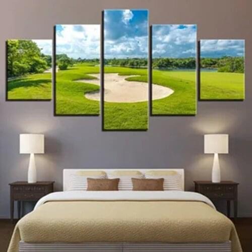 DIY Natural scenery, sky, white clouds and grassland 5 Panel Modular Diamond Paintings Diamond Cross Stitch Room Home Decor