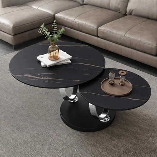 Italian Style Round Shape Gold Stainless Steel Frame Two-layer Coffee Side Table With White Marble Top