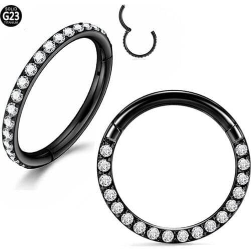 G23 Titanium CZ Hinged Segment Clicker Nose Ring Nipple Ear Cartilage Tragus Lip Stud Piercing Body Jewelry Daith Earrings Hoop
