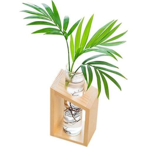 Hot Sale Crystal Glass Test Tube Vase in Wooden Stand Flower Pots for Hydroponic Plants Home Garden Decoration