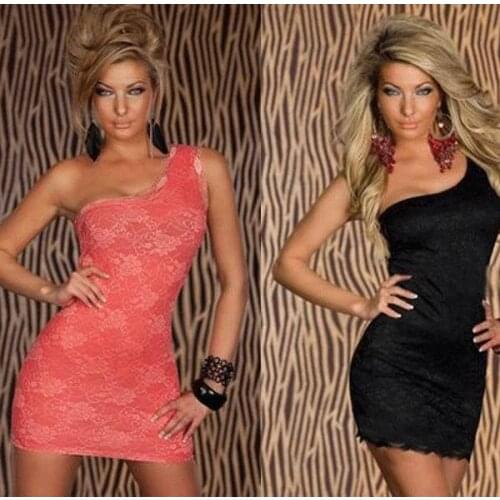 Hot Sale One-Shoulder Bodycon Dress 3S2105 New Style Fashion Lace Short Dress