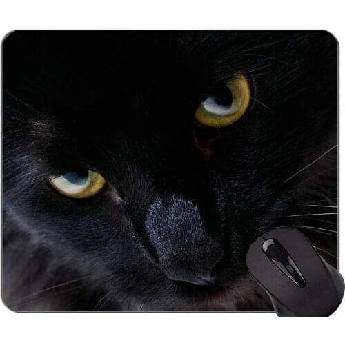 Mouse Pad with Stitched Edge,Kitten Stare Whiskers cat eyes black Non-Slip Rubber Base Mousepad