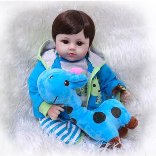 NPK 47CM Newborn Reborn Baby Dolls Silicone Cloth Body toddler Doll For Girls Princess Kid Fashion Bebes Dolls with blue giraffe