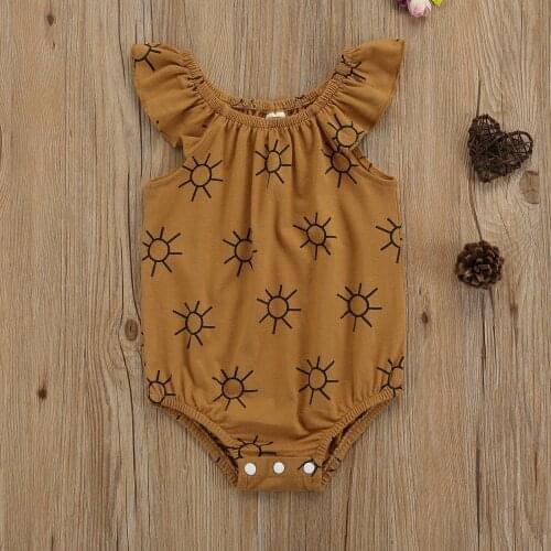 Summer Newborn Baby Trendy Casual Girls Romper Cute Sun Print Sleeveless Bodysuit Tracksuit for 3-15 Months
