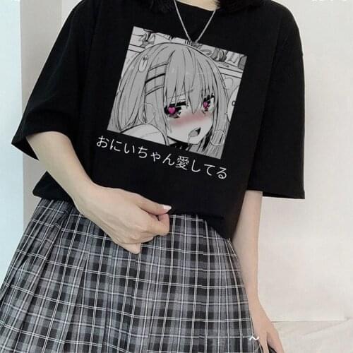 Cute Cartoon Sweet Girls Japan Streetwear Harajuku Punk Fun kawaii Casual Tops Ulzzang Vintage Loose E-Gril Summer Women T-shirt