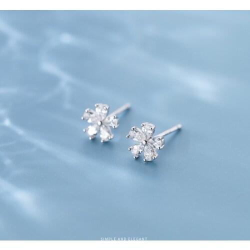 MODIAN Flora Stud Earring for Women Real 925 Sterling Silver Shining Clear CZ Lovely little Flower Anti-Allergy Fine Jewelry