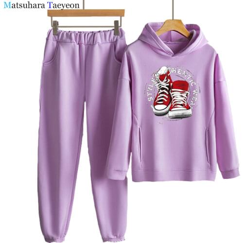 Fashion Shoes Womens Tracksuit Casual Fleece Two Piece Sets Hooded Long Sleeve Female Hoodie Suit Winter Sport Pants Ladies Set