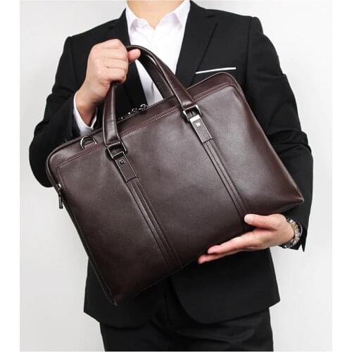 Men business Briefcase Genuine Leather 15" Laptop Bag tote soft cow leather big capacity man handbag black office bags for male
