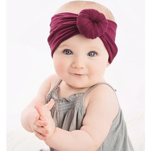 Baby Girls Round Knot Nylon Headbands Elastic Wide Nylon Hair Bands Newborn Turban Round Hair Accessories Bebe Head Wrap 12Color