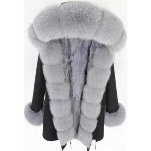 MAOMAOKONG 2020 New Winter Jacket Women Long Parka Silver Hood Thick Warm Rabbit Fur Liner Fox Fur Collar Outerwear Streetwear