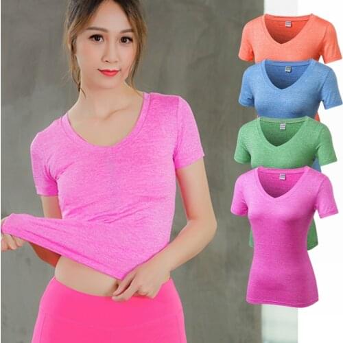 New Sports Top For Women Sport Fitness T Shirt Yoga Tops Women V-neck Quick Dry Yoga Running T-shirts Big Size 2xl Top