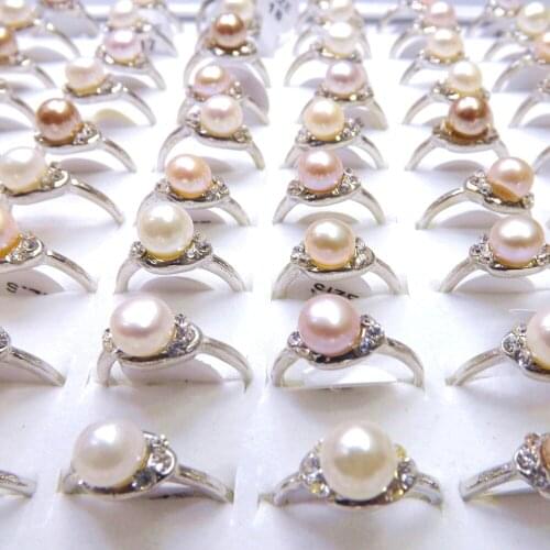 New Arrival Freshwater Pearl Rings With Crystal Womens Gift 50pcs/lot