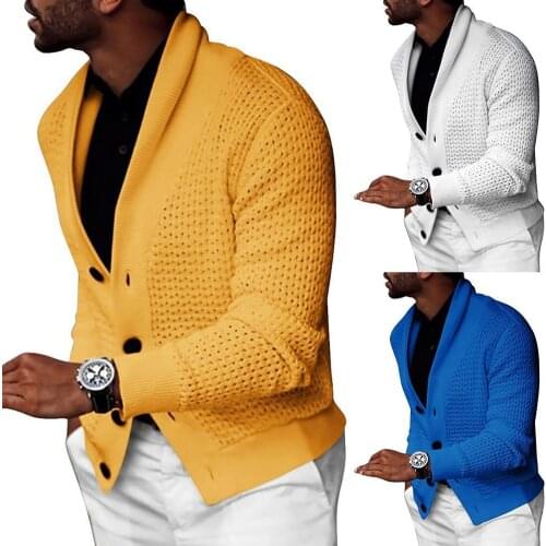 Autumn Men Solid Color Hollow Cardigan Buttons Coat Warm Knit Sweater Jumper