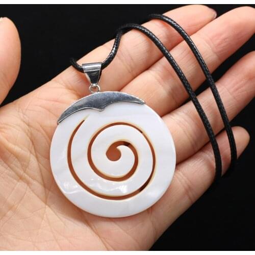 Natural Shell Necklace With Round Circle Pendant Leather Cord 2MM Charms For Elegant Women Love Romantic Gift