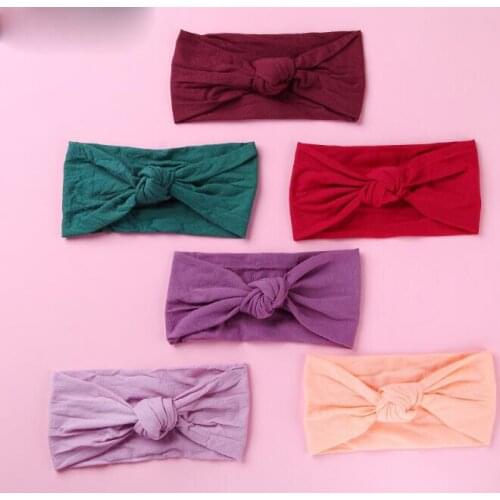 27 color Pick 2019 New Solid Knot Hair Bow Wide Nylon Headbands Newborn Knotbow Nylon Turban Headwrap Girls Hair Accessories