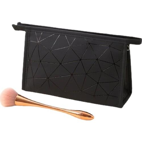 Rhombus PU Waterproof Multifunctional Travel Large Capacity Portable Wash And Makeup Storage Hand Bag Pen Case