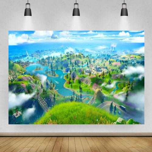 Fairy Tale Blue Sky Forest Houses Overview Photography Background Lake Bridge Dreamy Landscape Newborn Baby Birthday Backdrops