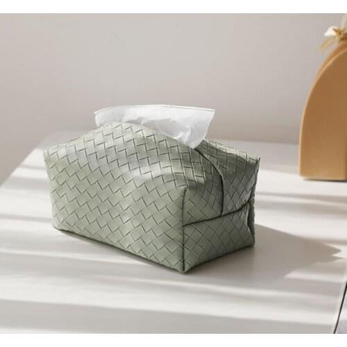 Vintage PU Leather Tissue Box Paper Holder Napkin Dispenser Contain Box Handmade Weave Home Bedroom Office Hotel Decoration