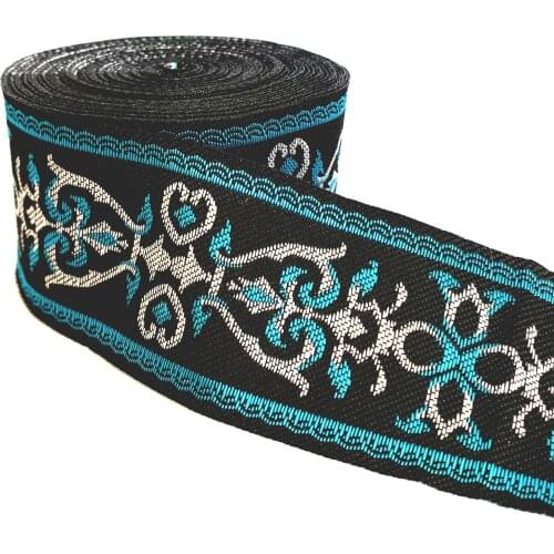 ZERZEEMOOY 2" 5cm High quality 8yards/lots Woven Jacquard Ribbon black background blue totem pattern