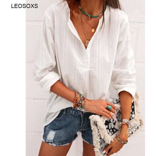 Womens Blouse 2021 New Fashion Simple Solid Color V-neck Tops Casual Loose Large Size Long Sleeve Base Shirt