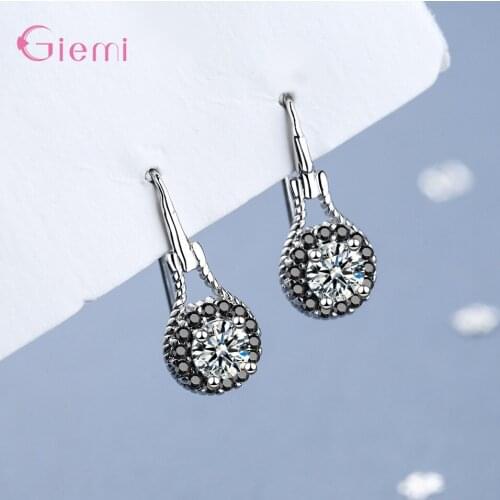 New Arrival 925 Sterling Silver Black Crystal Statement Hoop Earrings For Women Girls 2021 Trend Fashion Jewelry Wholesale