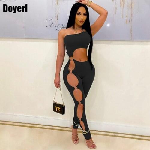 Hollow Out Sexy Rompers Jumpsuit Women Party Sleeveless One Shoulder Summer One Piece Jumpsuit Club Outfits Bodycon Romper Women
