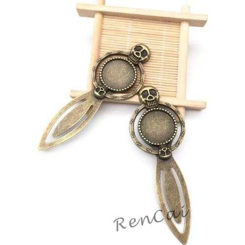 10pcs Round DIY Skull Bookmarks Fit 18/20mm Round Glass Cabochon Blank Bezel Setting For Book Office School Stationery Supplies