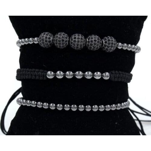 4mm 3PCS/Lot hk5 gold silver Copper cz zircon cubic zirconia elastic ball bead Punk Macrame Charm Buddha Yoga Bracelet Bangles