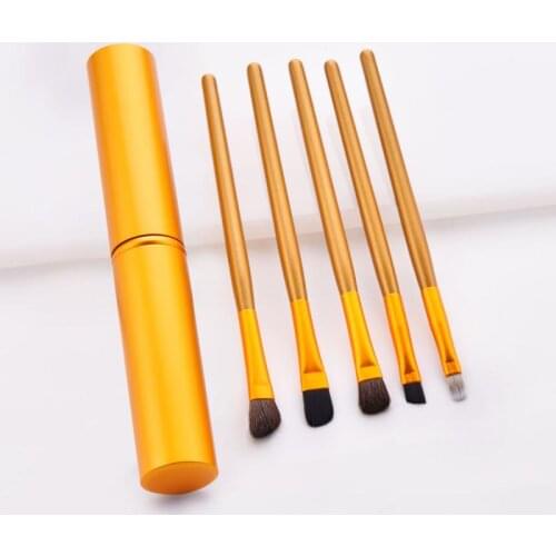 5Pcs Professional Portable Travel Aluminum Tube Mini Eye Makeup Brushes Set Smudge Eyeshadow Eyeliner Eyebrow Brush Make Up Set