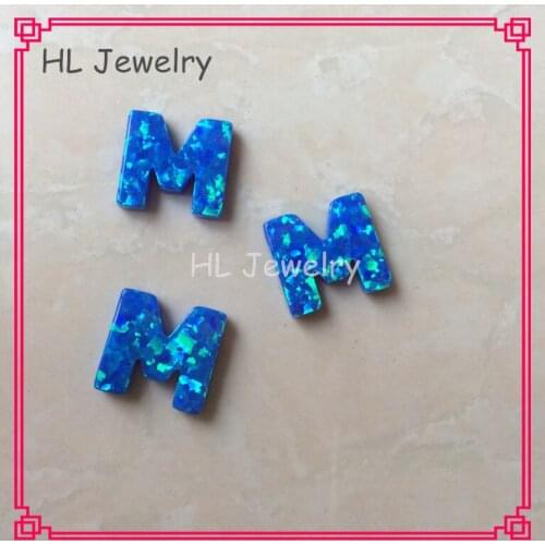 50PCS/Lot 10.8*10MM Capital M Letter For DIY Jewelry Synthetic Opal Pacific Blue Initial Letter Pendant