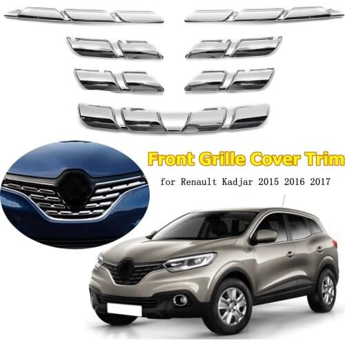 7x car front grille cover trim molding chrome ABS plug-in hood decorative protection sticker for Renault Kadjar 2015 2016 2017