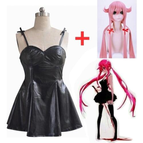 2020Anime The Future Diary Gasai Yuno Black PU Leather Fancy Dress Cosplay Costume Mirai Nikki Braces Skirt Performance Costumes