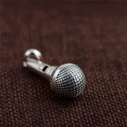 BESTLYBUY 925 Silver Pendant Vintage Microphone Shape 100% Pure S925 Solid Thai Silver Pendants for Women Men Jewelry Making
