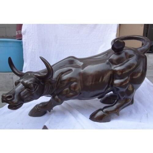 Bi002105 25" Royal FengShui Chinese Pure Bronze Zodiac Wealth Fight Strong Bull Ox Statue