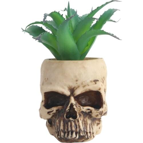 Skull Head Flower Pot Container Resin Desktop Planter Vase Home Office Decor