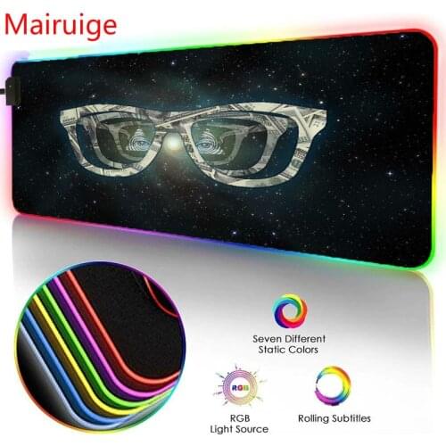 Mairuige Gaming Mouse Pad RGB Glasses Pattern Large Mouse Pad LED Luminous Color Lighting Computer Notebook Office Game Desk Mat
