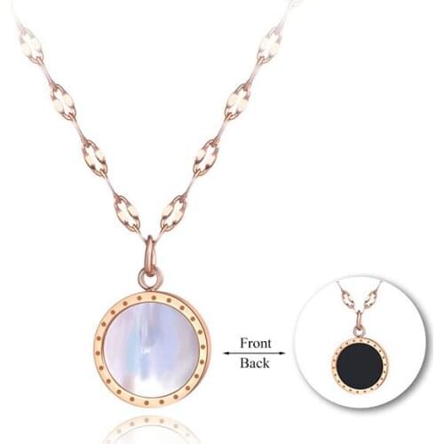 Titanium Stainless Steel Black/White Shell Pendant Necklaces Jewelry Rose Gold Chokers Necklace For Women Girls N19005