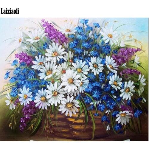 Full drill square/round Diamond Painting Blue white daisy flower Mosaic DIY Diamond Painting Cross Stitch Embroidery Home Decor