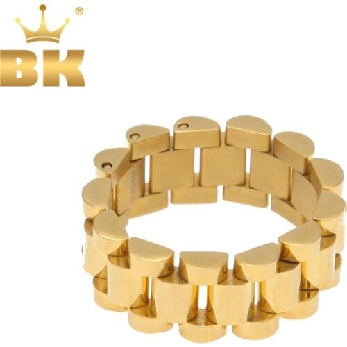 Top Quality Size 8-12 Hip Hop Band Ring Mens Stainless Steel Gold Color Watchband Link Style Ring
