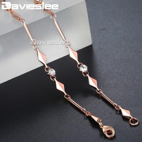 Trendy Womens Rose Gold Necklace Choker Stick Rhinestones Link 585 Gold Filled Jewelry Gift for Women 5mm 45cm GN239