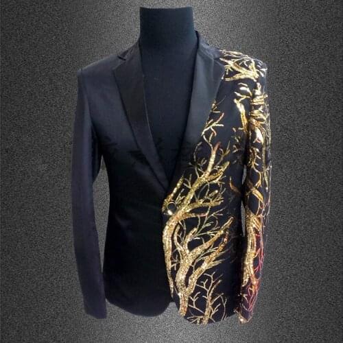 Sequin Mens jacket For Costumes Club Singer Sequins stage Black Red Gold Blazer Men