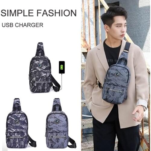 Male Chest Bag With USB Charging Camouflage Mans Travel Sport Shoulder Bag Light Weight Crossbody Bag For Man Casual Sling Bag