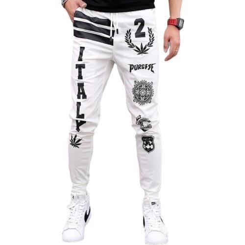 Mens Fashion Thin Feet, Trousers Printed Pattern Casual Sports Trousers, Black Overalls, Hip-hop Jogging Pants Streetwear